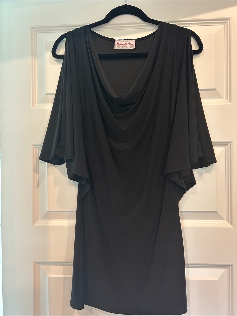 Panhandle Slim Black Maxi Dress with Drape Neck